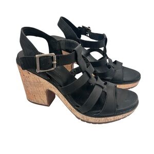 Timberland Roslyn Black Leather Chunky Plataform Strappy Sandals Sz 7.5 Y2k
